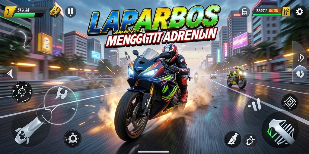 Screenshot LAPARBOS menampilkan aksi balap motor yang menegangkan dan seru.