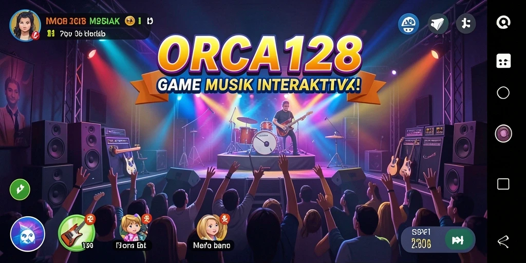 Tangkapan layar utama ORCA128 yang menunjukkan gameplay musik yang menarik.