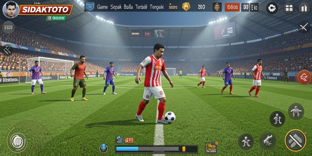 Tampilan gameplay menegangkan di lapangan sepak bola.